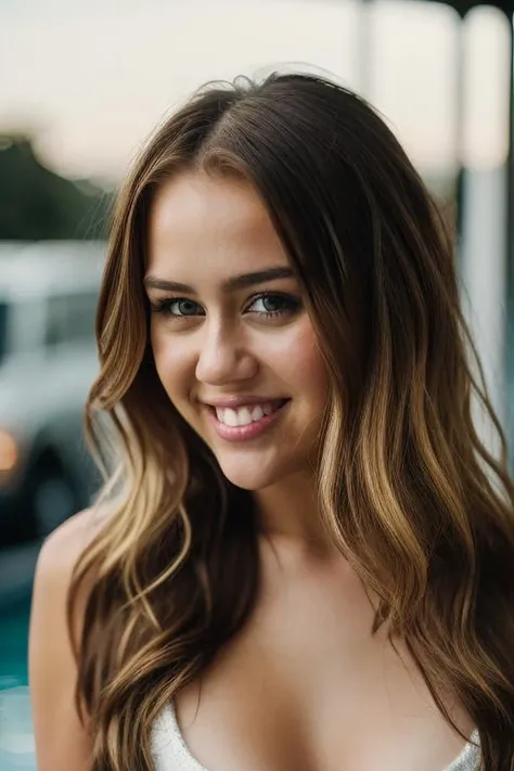 <lora:m1l3yc:1>, Realistic photo of a beautiful m1l3yc woman, 1girl, solo, long hair, breasts, smile, blonde hair, brown hair, upper body, nude, small breasts, teeth, grin, lips, realistic, hair censor, hair over breasts, soft lighting, professional Photography, Photorealistic, detailed, RAW, analog, sharp focus, 8k, HD, DSLR, high quality, Fujifilm XT3, film grain, award winning, masterpiece