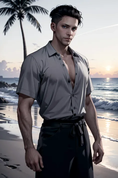 ((ultra detailed, masterpiece, absurdres))
 <lora:DBHKamski:0.8>
DBHKamski, 1boy, undercut, black hair, at the beach, casual clothing, palm trees, sundown