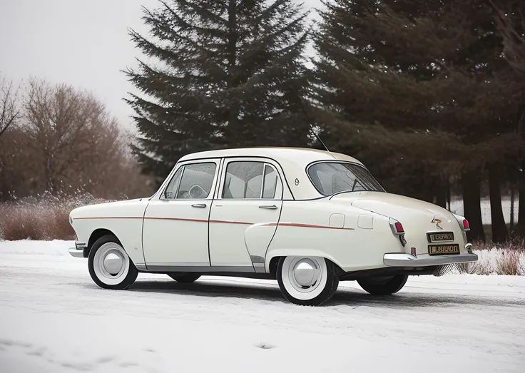 GAZ21 ,  view from back , photorealistic, shot by Sony a7iii , (winter:1.2), intricate details, a long distance  shot  , (1960's car:0.8)
<lora:21_gaz:1>
