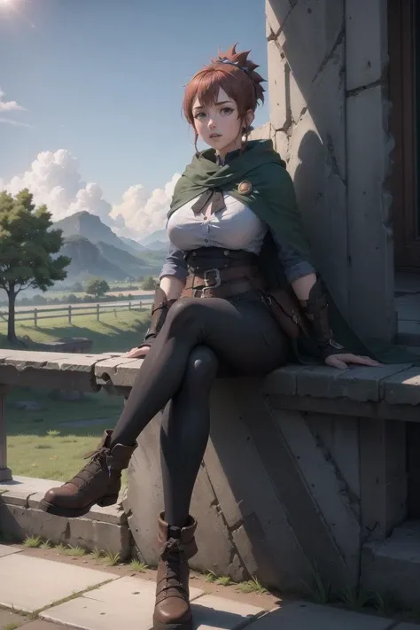 marci,full body,solo,cape,boots,belt,pouch,belt pouch,fingerless gloves,outdoors,sitting,
large breasts,pose,(pants,slim legs,long legs:1.2),
masterpiece,best quality,ultra detailed,highres,absurdres,
<lora:neg4all_bdsqlsz_V3.5:1>,<lora:marci_V1.1:0.7>,