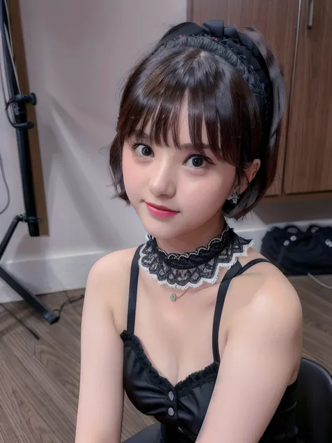 eunha sitting on the table, choker, headband, short hair, hair bangs, half body, smiling, cute pose

, hyper realistic lifelike texture dramatic lighting unrealengine trending on artstation,award winning photo,nikon RAW photo,8 k,Fujifilm XT3,masterpiece, best quality, realistic, photorealistic,ultra detailed,extremely detailed face,

<lora:eunha-sd1.5-25step-epoch525-v1-000003:0.8>