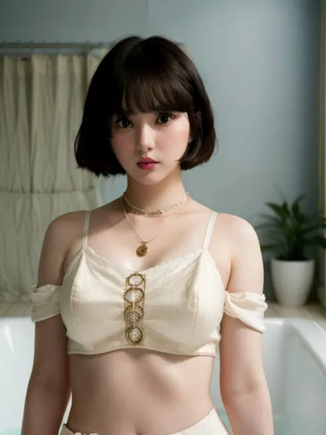 eunha in crop top, short hair, hair bangs, necklace, cute pose, bathtub
, analog style, hyper realistic lifelike texture dramatic lighting unrealengine trending on artstation,award winning photo,nikon RAW photo,8 k,Fujifilm XT3,masterpiece, best quality, realistic, photorealistic,ultra detailed,extremely detailed face, dark, rim lighting, two tone lighting, dimly lit, low key
<lora:eunha-sd1.5-25step-epoch525-v1-000004:0.77>