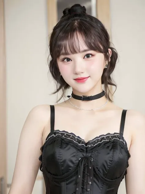 eunha in Corset Dress, hair tied up, hair bangs, choker, smiling
, award winning photo,nikon RAW photo,8k,Fujifilm XT3,masterpiece, best quality, realistic, photorealistic,ultra detailed,extremely detailed face,
<lora:eunha-sd1.5-25step-epoch525-v1-000004:0.8>