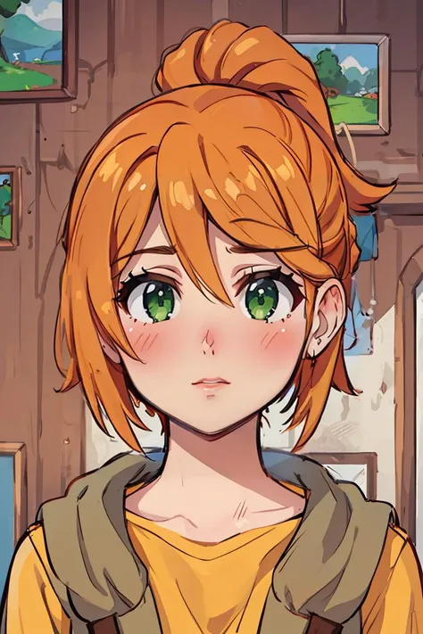 (masterpiece, best quality), 1girl, beautiful face,  <lora:robin:1> robin, ponytail, orange hair, green eyes,