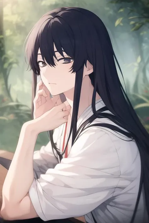 masterpiece, best quality, high quality, 1boy, solo, male focus, looking at viewer, upper body, <lora:touma_yamada_asaemon:0.70>, touma_yamada_asaemon, black hair, long hair, black eyes, ,