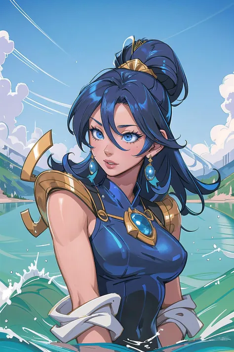 (masterpiece, best_quality, ultra-detailed, immaculate:1.3), epic, illustration, rough digital painting, 1boy, man, handsome, solo, [:outlandish costume design,:0.2] sorcerer, , (asian:1.3), yellow hair, (average:1) build, simple background, moba character concept art, by a crowded, high-tech mountain lake, bombshell hair, indigo hair, multcolored hair,Grecian Braided Updo, victory pose<lyco:EnvyBeautyMix50:1>