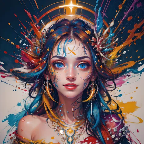 masterpiece, best quality, ultra high res, 1girl, (abstract art:1.4), bleeding color, visually stunning, beautiful, evocative, emotional, front view,style-paintmagic <lora:add_detail:0.5>, halo made of paint, face close-up, smile, perfect eyes, detailed eyes, blue eyes, <lora:colorize:1>