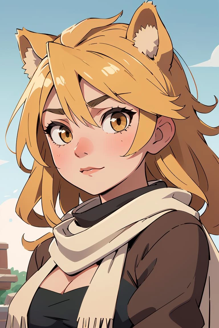 (masterpiece, best quality), 1girl, beautiful face, <lora:leone:1> leone, long hair, bandeau,scarf, animal ears