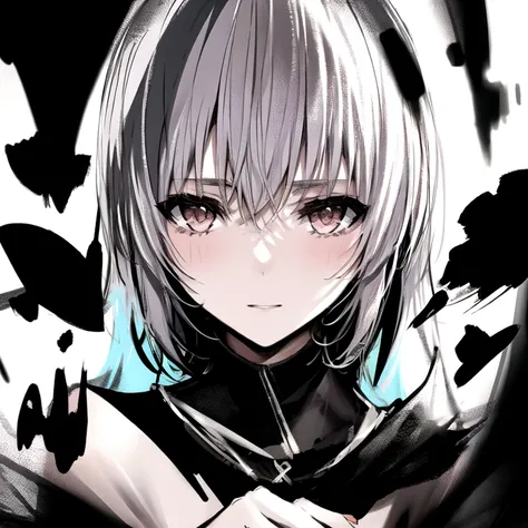 <lora:dark_knight:1>, dark, 1girl, face, looking at viewer, ink, grey