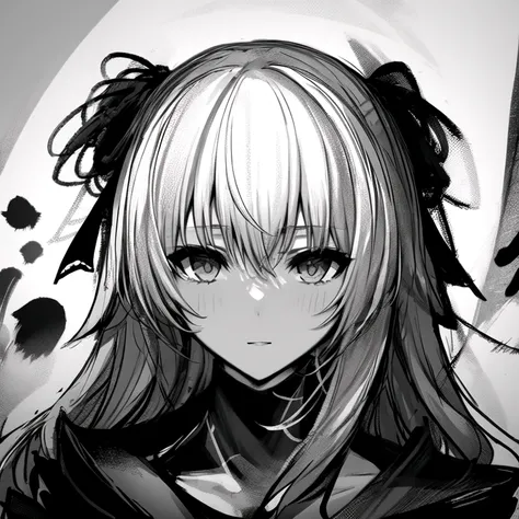 <lora:dark_knight:1>, dark, 1girl, face, looking at viewer, chaotic, greyscale, fercious, calligraphy brush,
