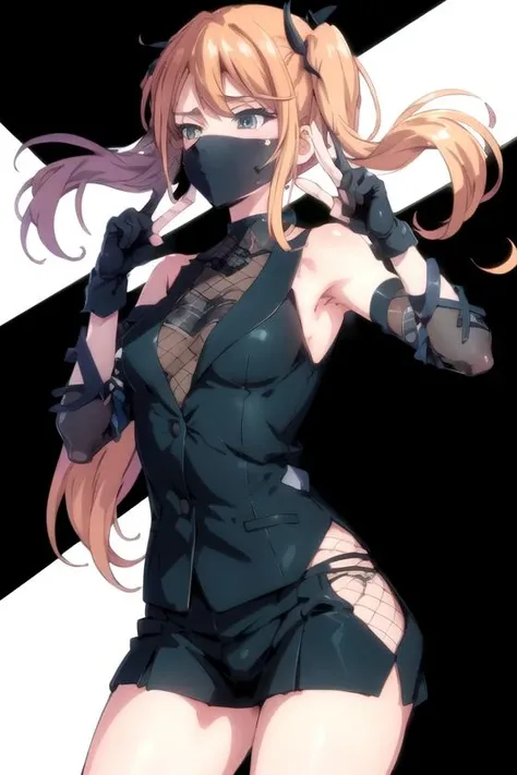 <lora:NinjaT-15:0.85>, NinjaT, fishnets, action pose, <lora:Riho-13:0.8>, RihoCT, twintails, best quality, masterpiece, highres