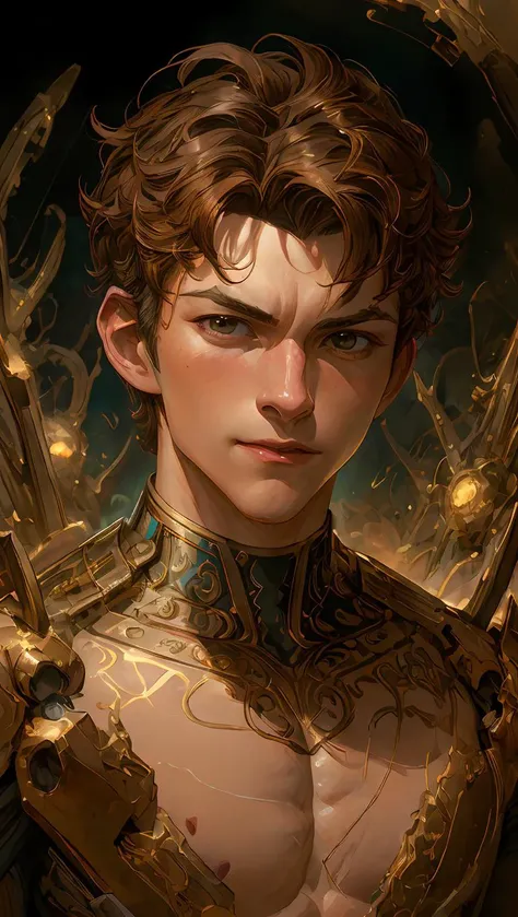 (8k portrait of handsome male cyborg with short hair:1.1), muscle boy, intricate, elegant, highly detailed, majestic, digital photography, art by artgerm and ruan jia and greg rutkowski surreal painting (gold filigree), (masterpiece), sidelighting, (finely detailed beautiful brown_eyes:0.8), hdr, (colorful and vibrant:1.2), mystical colors,
<lora:add_detail:0.4> <lora:detailed_eye:0.6> <lora:tom-holland-spiderman:0.8> <lora:JamesDoane:0.8> <lora:OC illustration:0.4> <lora:t3xtn:0.3>abstract background,