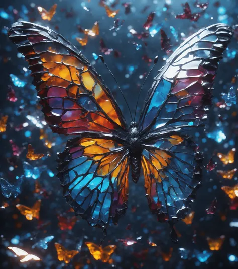 Made_of_pieces_broken_glass solo,wings,blurry,no human,butterfly wings, butterfly, focus,debris,shards, bright colors, glowing, electric waves,  <lora:Made_of_pieces_broken_glass-000001:0.8>