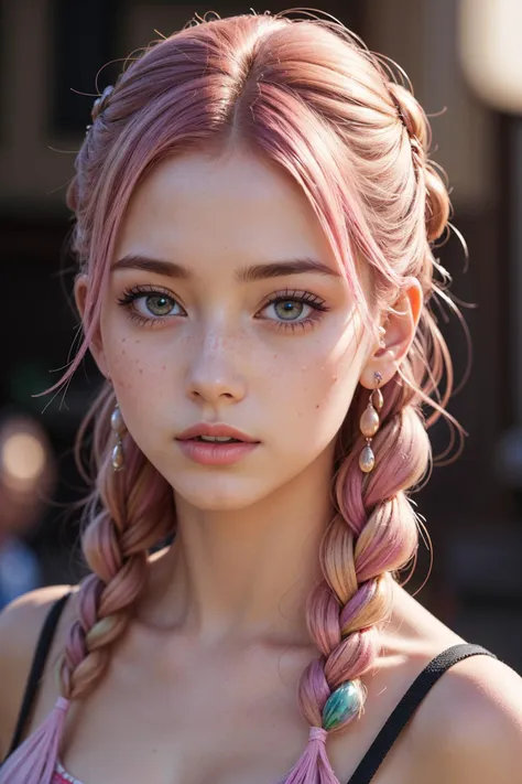 (extremely detailed, realistic, perfect lighting, vibrant colors,intricate details,absurdres),(high detailed skin:1.3),1girl,pink hair,braided hairstyle,