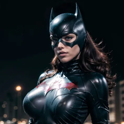 dark scene, (hero shot of a woman wearing a batwoman costume), (skinny body:1.4), night city, (very tight clothes), highest quality, particles, light rain, girl focus, , (:1.4), night, outdoors, (low neckline:1.5), (mask:1.2), cosmos, dark atmosphere, lightning, detailed background, masterpiece,  moody, (realistic:1.3), (latex combat clothes:1.4), (smirk|flirting:1.2), (parted lips), perfect face, perfect hands, perfect lighting, perfect shading, (realistic fabric texture), volumetric shading, subsurface scattering, hero pose, dynamic pose, dynamic movement, (photorealistic:1.5) <lora:CyberpunkStyleV1:0.7> <lora:Cameltoe:1> <lora:Batgirl:.8> <lora:add_detail:.5> <lora:more_details:.5>