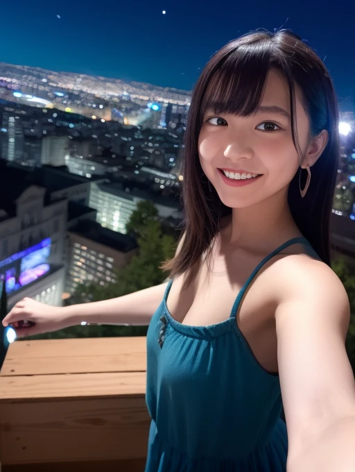 <lora:jpIDOL_v10:1.0>,jpnidol, 1girl,dress,city scape,night sky, masterpiece, high quality, looking at viewer, selfie,laughing