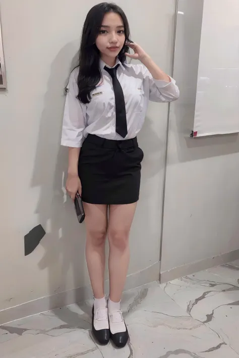 ((masterpiece)), ((best quality)), ((detailed)), ((realistic)), ((nikon RAW photo, 8K, Fujifilm XT3, HDR10+, high-res, depth of field, huge filesize, low-angle shot)), (1girl, solo, standing straight, arms at side, spreading arms), ((((full body:1.5), medium breast:1.4, slender body:1.3, body height 150 cm, body weight 42 Kg, realistic body, 18 years old))), (photorealistic:1.4), photorealism, photography, hyperrealistic, hyperdetailed, lots of details, extremely amazing finely detail, shoot by professional, professional photography, studio lighting, professional tuned lighting, indoor, classroom, perfection, best of the best, professional model, photo model, tuned by professional, lustful woman, arroused, seduced, flirty, orgasm face, horny, seductive expression, sexy, hot, seductive, tempt, naughty, cute, virgin, extremely delicate beautiful, a dashing collected professional beauty woman wearing high school Uniform, <lora:A_SMA_Uniform_v1a:0.7>, (sma_uniform:1.4, high school uniform:1.4, schoolgirl uniform:1.4, white shirt:1.3, ((grey skirt:1.5, grey necktie:1.4, short sleeves white shirt, tucked in, (black loafers:1.3), white socks, SMA Uniform))), <lora:Javanese_Girl_V3:0.7>