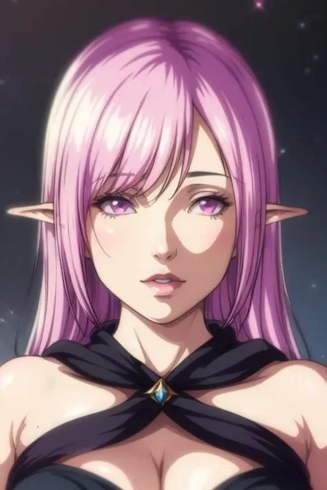 <lora:mofashi-08:0.8>Black Off Shoulder Dress,Pink hair,Wizard hat,black gloves((extremely realistic shading, masterpiece, extremely detailed, photorealistic))