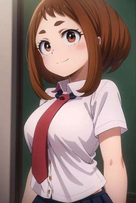 ochakouraraka, <lora:ochako uraraka s3-lora-nochekaiser:1>,
ochako uraraka, (uraraka ochako:1.5), (brown eyes:1.5), brown hair, short hair, blush, blush stickers, smile,
BREAK skirt, shirt, school uniform, white shirt, short sleeves, pleated skirt, necktie, collared shirt, red necktie, u.a. school uniform,
BREAK indoors, classroom,
BREAK looking at viewer,
BREAK <lyco:GoodHands-beta2:1>, (masterpiece:1.2), best quality, high resolution, unity 8k wallpaper, (illustration:0.8), (beautiful detailed eyes:1.6), extremely detailed face, perfect lighting, extremely detailed CG, (perfect hands, perfect anatomy),