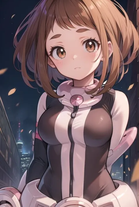 ochakouraraka, <lora:ochakouraraka-lora-nochekaiser:1>,
ochako uraraka, (uraraka ochako:1.5), (brown eyes:1.5), brown hair, short hair, blush, blush stickers,
BREAK (bodysuit:1.5), skin tight, superhero,
BREAK outdoors, city,
BREAK looking at viewer, cowboy shot,
BREAK <lyco:GoodHands-beta2:1>, (masterpiece:1.2), best quality, high resolution, unity 8k wallpaper, (illustration:0.8), (beautiful detailed eyes:1.6), extremely detailed face, perfect lighting, extremely detailed CG, (perfect hands, perfect anatomy),