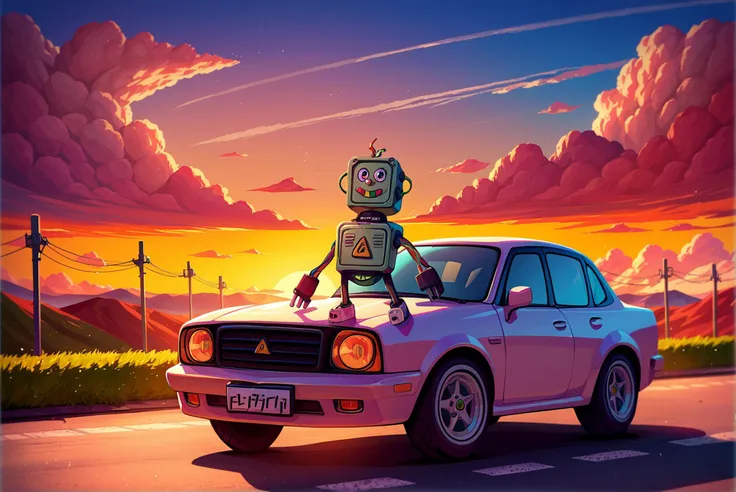 score_9, score_8_up, score_7_up, score_6_up, Detailed Background, BREAK
<lora:Electracey:0.8>, robot, 1girl, solo, standing on car, parking lot, clouds, epic, sunset,