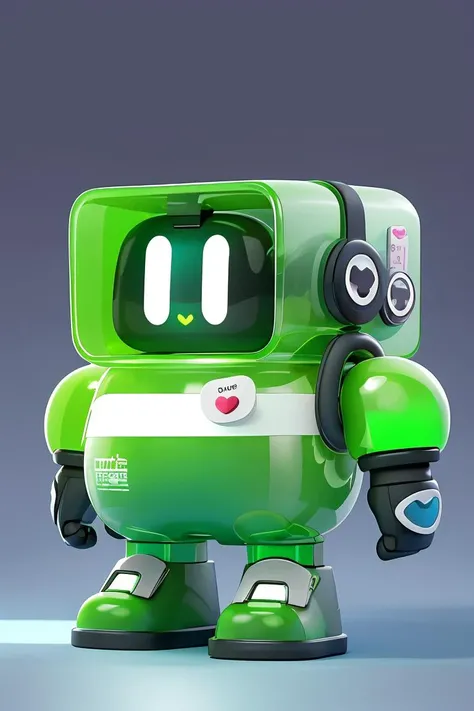 no human, Unmanned, green translucent robot, cable, solo, screen, heart, grey background, glowing, wires, clean background (illustration:1.0), masterpiece, best quality,<lora:cute robota_v1:0.75>, cartoon rendering,