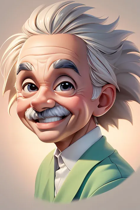 masterpiece, best quality, original, official art, ((glossy eyes)), portrait,in Pixar style,(smile,einstein),Exaggerated expression,Caricature, <lora:GoodHands-beta2:1>, cartoon rendering,