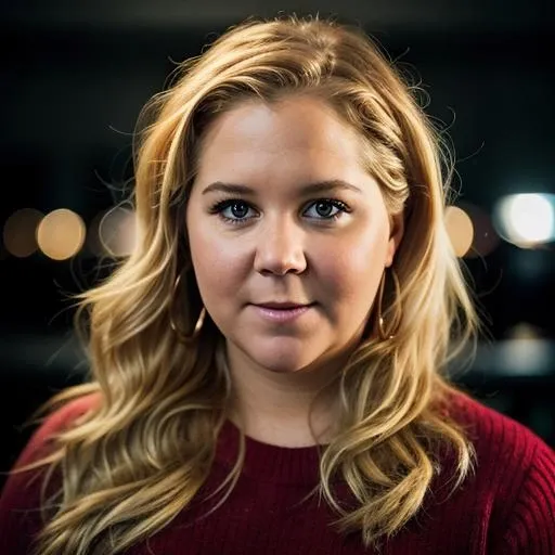 <lora:amy schumer v1.1:1> a Realistic portrait of a amy schumer, looking at the viewer, detailed face, detailed eyes, (smiling showing teeth:1.1), perfect slim body, modelshoot style, hand on own shoulder, wearing a red sweater with long sleeves, wearing gold earrings and jewelry, soft lighting, professional Photography, Photorealistic, detailed, standing in a dark Studio Room background, blurred background, RAW, analog, sharp focus, 8k, HD, DSLR, high quality, Fujifilm XT3, film grain, award winning, masterpiece