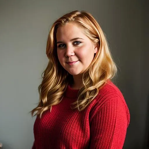 <lora:amy schumer v1.1:1> a Realistic portrait of a amy schumer, looking at the viewer, detailed face, detailed eyes, (smiling showing teeth:1.1), perfect slim body, modelshoot style, hand on own shoulder, wearing a red sweater with long sleeves, wearing gold earrings and jewelry, soft lighting, professional Photography, Photorealistic, detailed, standing in a dark Studio Room background, blurred background, RAW, analog, sharp focus, 8k, HD, DSLR, high quality, Fujifilm XT3, film grain, award winning, masterpiece