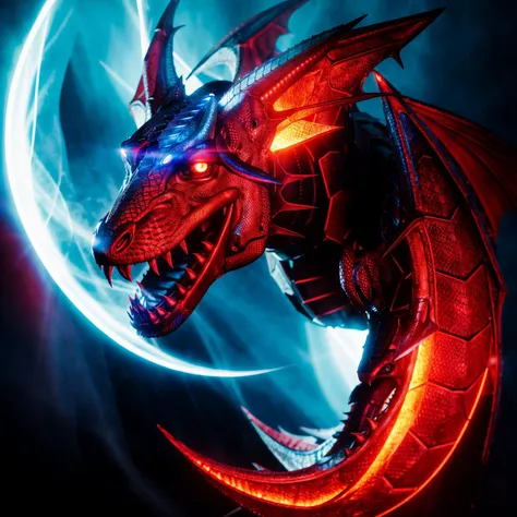 abstract image of a dark red dragon with his mouth open with blue fire glowing from inside his throat, gigantic scale, colorful moebius, medieval fantasy, volumetric fog, ominous vibe, precise ethereal realism, strong facial expression, lumen, 16k uhd,<lora:abstractor_yiu_v10:0.5>