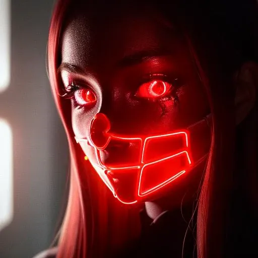1girl, face close, metal mask, (red lighting:1.1), (neon lighting:1.1), hdr, ultra detailed illustration, extremely detailed face, RAW photo, film grain, skin pores, trending on deviantart <lora:abstractor_yiu_v10:0.6>