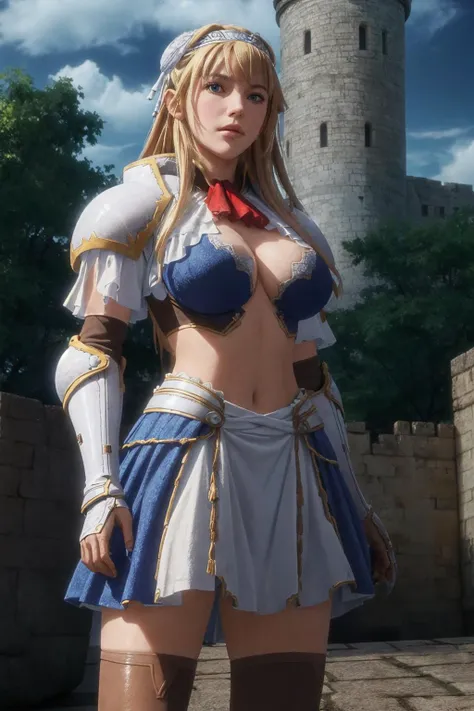 , 1female_knight, masterpiece, best quality, highly detailed, fantasy , a anime girls in armored dress holding a sword
posing for a picture, evil smile, smile, open mouth, breastplate with open cleavage, cleavage, warrior
outfit, ecchi anime style, anime girls, ecchi style, (nsfw) not safe for work, ecchi, digital anime art!!, in
anime style, official artwork, visual novel cg, beautiful anime girl, anime style 4 k , loincloth, exposed
belly, exposed navel, exposed midriff, exposed lower belly, pencil skirt armored, castle,inside castle