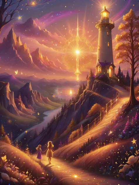 magical, golden hour, scenery, "at the Majestic Beacon", <lora:EnvyMagicalXL01:1>