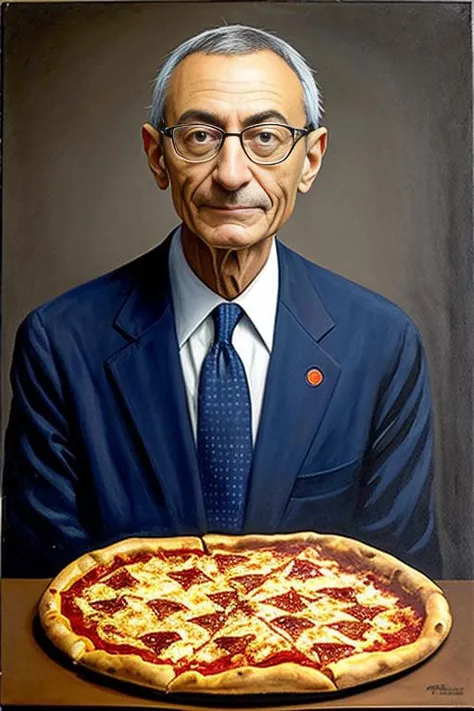 creepy painting of jp0d35t4 with a pentagram pizza