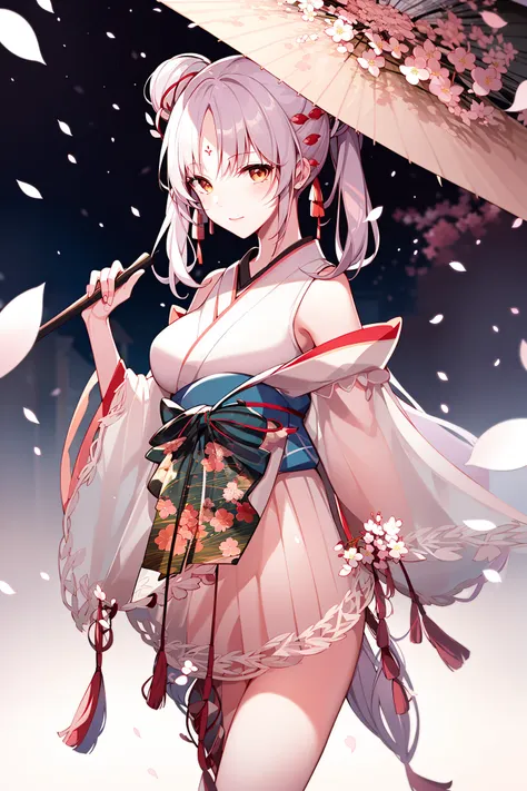 1girl,Shiranui, <lora:Shiranui-anything3.0:0.7>,cherry blossoms, holding umbrella,