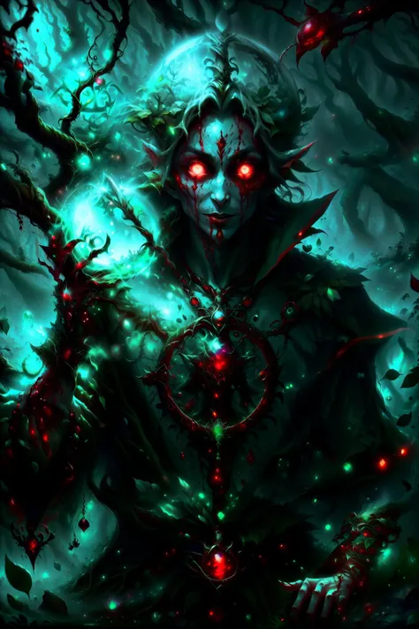 <lora:NatureMagic:1.2> <lora:BloodMagic:0.8> bloodmagic, (naturemagic:1.3), horror \(theme\), (1boy:1.1), [blood|nature] wizard, corrupted, corrupt magic, (nature:1.2), evil nature, trees, mana, magic circle, spells, fantasy, magical energy, (blood:0.8),