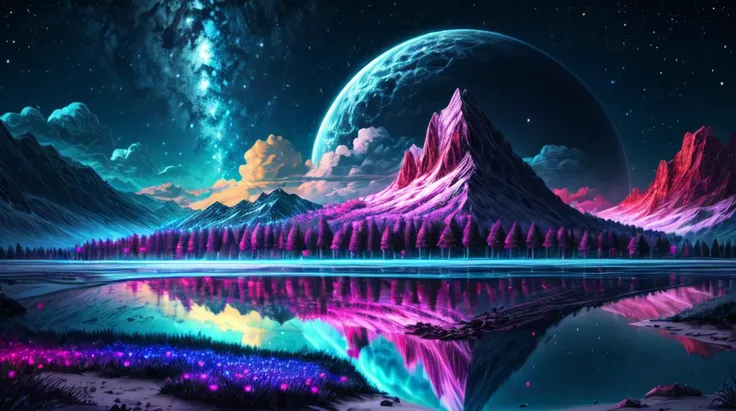 epic landscape, psychedelic beings, neon( rainbows:1.4), space, nebulosa,mountains, lake, reflexes ,detailed background ,( ultra detailed:1.3), (masterpiece:1.1),( best quality:1.4), (volumetric light:1.3), (highres:1.1),4k, <lora:improve_backgrounds:1.2> <lora:more_details:1.15>
