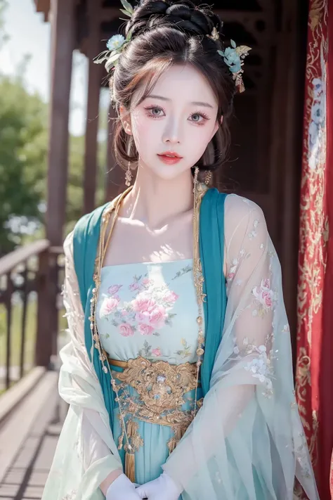 <lora:flowergirl:0.9>,ulzzang-6500-v1.1,(raw photo:1.2),((photorealistic:1.4))best quality ,masterpiece, illustration, an extremely delicate and beautiful, extremely detailed ,CG ,unity ,8k wallpaper, Amazing, finely detail, masterpiece,best quality,official art,extremely detailed CG unity 8k wallpaper,absurdres, incredibly absurdres, huge filesize, ultra-detailed, highres, extremely detailed,beautiful detailed girl, extremely detailed eyes and face, beautiful detailed eyes,cinematic lighting,1girl,see-through,looking at viewer,full body,full-body shot,outdoors,arms behind back,(chinese clothes)