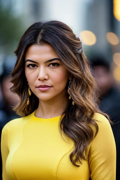 photo of beautiful (lisolivera-130:0.99), a woman with beautiful hair, hair upsweep updo, as a star in a (movieiere), premiere gala, (near a movie thea natural skin texture, (elegant tight yellow jumpsuit), (long sleeve), (trousers), 24mm, 4k textures, soft cinematic light, adobe lightroom, photolab, hdr, intricate, elegant, highly detailed, sharp focus, ((((cinematic look)))), soothing tones, insane details, intricate details, hyperdetailed, low contrast, soft cinematic light, exposure blend, hdr, faded, (paparazzi in background), (painted lips:1.1), ((looking straight at the camera:1.1))