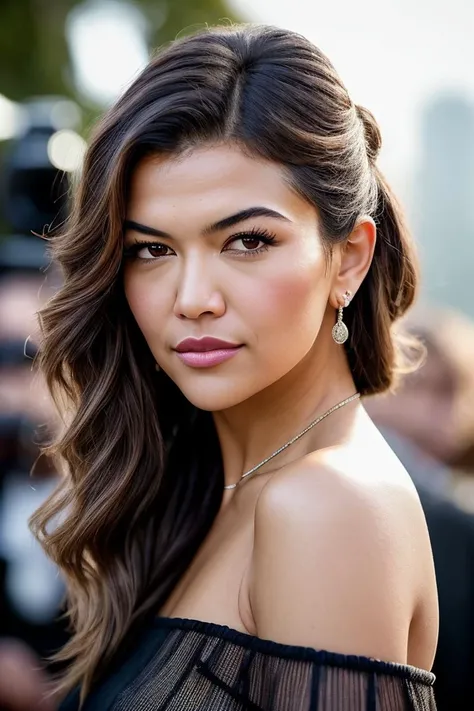 photo of beautiful (lisolivera-130:0.99), a woman with beautiful hair, hair upsweep updo, as a star in a (movieiere), premiere gala, (near a movie thea natural skin texture, (elegant black sweater off-shoulder), (suspenders:1.1), 24mm, 4k textures, soft cinematic light, adobe lightroom, photolab, hdr, intricate, elegant, highly detailed, sharp focus, ((((cinematic look)))), soothing tones, insane details, intricate details, hyperdetailed, low contrast, soft cinematic light, exposure blend, hdr, faded, (paparazzi in background), (painted lips:1.1), ((looking straight at the camera:1.1))
