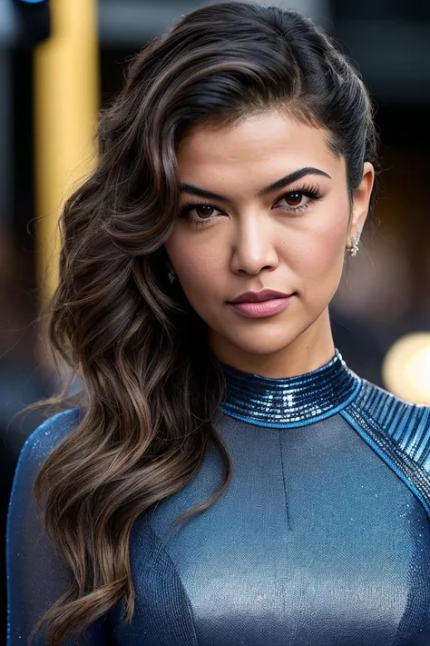 photo of beautiful (lisolivera-130:0.99), a woman with beautiful hair, hair upsweep updo, as a star in a (movieiere), premiere gala, (near a movie thea natural skin texture, (elegant tight blue jumpsuit), (long sleeve), (trousers), 24mm, 4k textures, soft cinematic light, adobe lightroom, photolab, hdr, intricate, elegant, highly detailed, sharp focus, ((((cinematic look)))), soothing tones, insane details, intricate details, hyperdetailed, low contrast, soft cinematic light, exposure blend, hdr, faded, (paparazzi in background), (painted lips:1.1), ((looking straight at the camera:1.1))