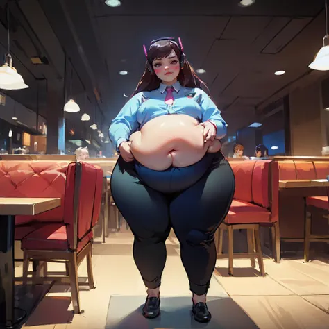 (masterpiece, detailed, realistic:1.2), young woman, USSBBW, (morbidly obese, fatblob:1.2), (detailed, beautiful face:1.2), side view, nude, sitting on chair, all you can eat buffet, judges panel