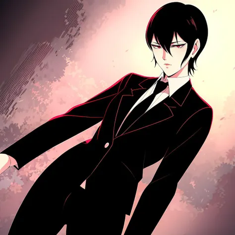 <lora:Makie002:0.6>,<lora:add_detail:0.5>,<lora:noline:0.3>,<lora:boldline:-0.3>,
Makie,1girl,solo,
black hair,short hair,red eyes,
suit,
necktie,
pants,