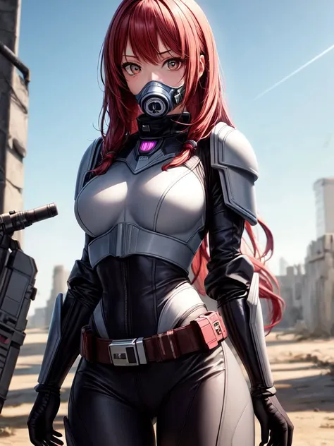 ((best quality)), ((masterpiece)), (detailed:1.2), (8k beautiful 1girl:1.1), <lora:add_detail:1.2>
Type: sfw
Type2: girl
Hairstyle: sleek bob
Hair Color: red hair
Hair length: very long hair
Facial expression: surprised
Clothing(comma tags): "power armor, laser rifle, utility belt, piped leather armor, gas mask, spiked shoulder pads"
Background: "radioactive wasteland"