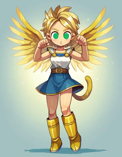 zPDXL, score_9, score_8_up, score_7_up, source_anime,
1girl, solo, <lora:Parsleah_v1:0.8> parsleahssj, blonde hair, spiked hair, super saiyan, green eyes, no pupils, (monkey tail, yellow tail), small breasts,, sparkling eyes, zombie pose, valkyrie wearing Silver breastplate adorned with intricate Norse runes, winged helmet with golden accents, fur-lined leather skirt, knee-high leather boots with steel toe caps, Silk wings adorned with runic patterns, <lora:peargor_v2:1> prgr