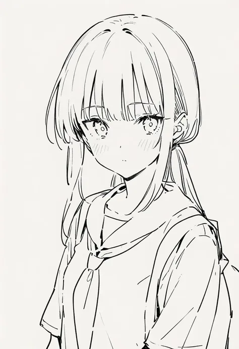 1girl, masterpiece, general, lineart, white background, simple background