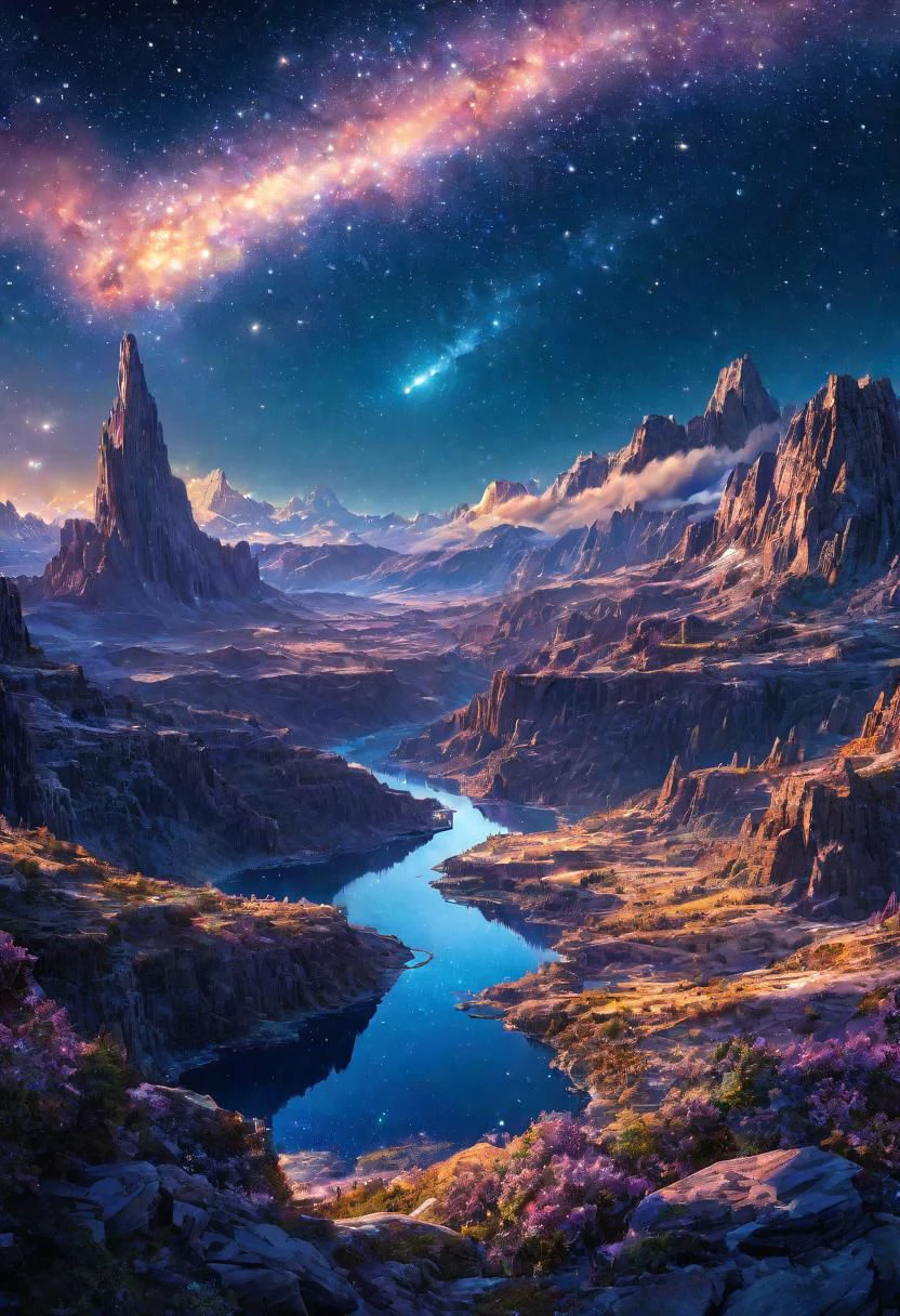 A dreamy night with stardust by Al Williamson, (panoramic , artstyle-art deco but extremely beautiful:1.4), (intricate details, masterpiece, best quality:1.4)
Terragen, beautiful massive landscape, epic scenery, Terragen, , looking at viewer
<lora:add-detail-xl:1> <lora:xl_more_art-full_v1:0.5> <lora:looking_at_viewer:2>