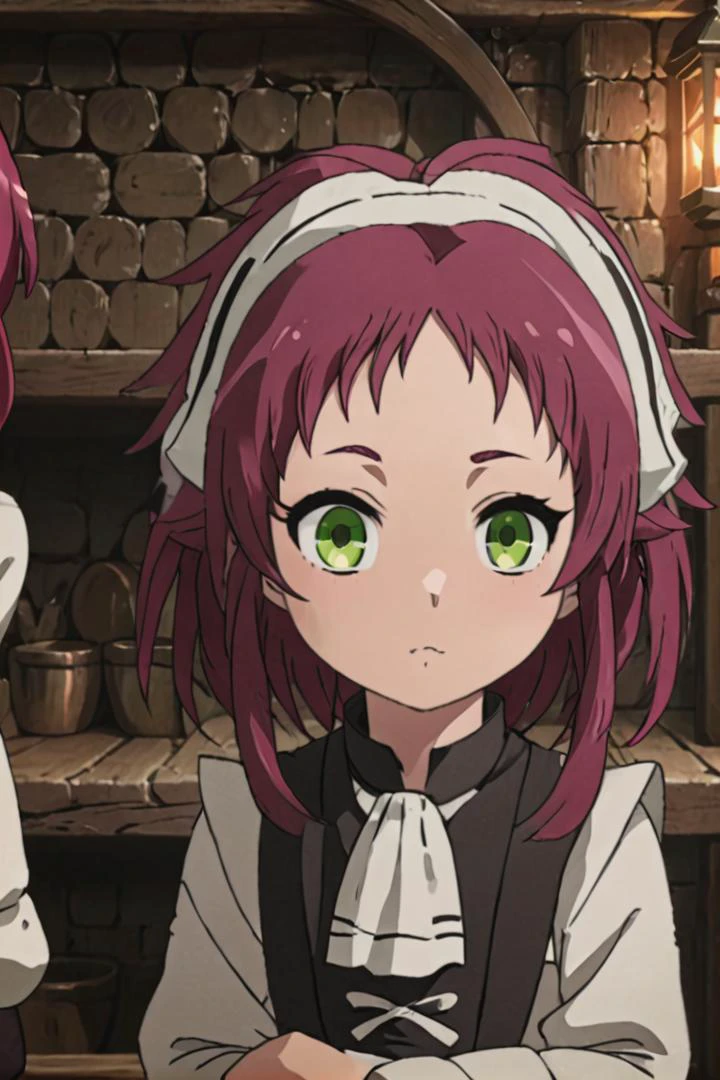 <lora:aisha-greyrat-sdxl-v10:0.7>
one 8- girl, (aisha greyrat), standing in a medieval tavern
she is looking at viewer, her face is detailed and smooth, her eyes are hyper detailed, masterpiece,
long sleeves, dress, green eyes, red hair, hairband, apron, maid, white hairband,
The soft lighting and detailed surroundings create an immersive environment where imagination runs wild,
draw it in the style of mushoku tensei,
hyper-detailed, high quality visuals, dim Lighting, sharply focused, octane render, 8k UHD