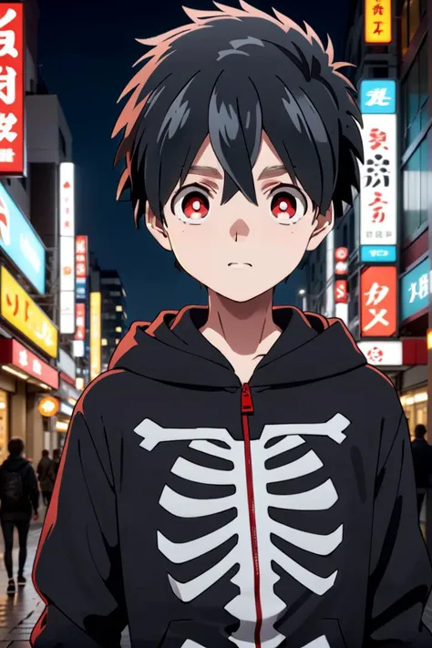 <lora:kabane-000009:0.7>
one -yeld boamed kabane_kusaka, standing alone in a city, his pupils are white his corona is red, he is wearing a black hoodie with a white skeleton pattern on its front, he has a smirk on his face,
draw it in the style of Kemono Jihen,
The soft lighting and detailed surroundings create an immersive environment where imagination runs wild hyper-detailed,
hyper-detailed face, high quality visuals, dim Lighting, sharply focused, octane render, 8k UHD