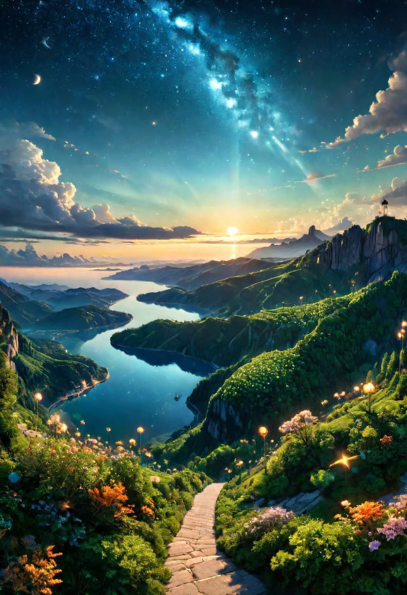 A dreamy night with stardust by Al Williamson, (panoramic , artstyle-art deco but extremely beautiful:1.4), (intricate details, masterpiece, best quality:1.4)
Terragen, beautiful massive landscape, epic scenery, Terragen, , looking at viewer
<lora:add-detail-xl:1> <lora:xl_more_art-full_v1:0.5> <lora:looking_at_viewer:2>